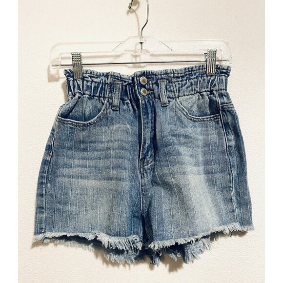 KanCan Signature Shorts Womens Small Blue Denim Ultra High Rise Paperbag Waist - Picture 1 of 7